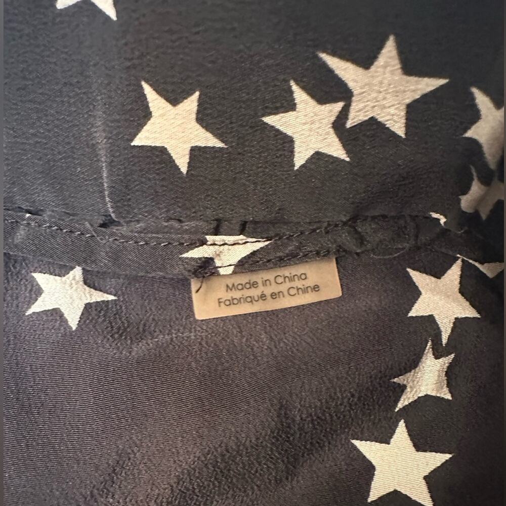 Equipment Lillian Silk Pajama Set XS Black w/ Cream Stars Long Sleeve Shorts - Picture 10 of 13